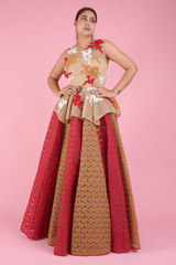 Red Beige Peplum Gown4448 video